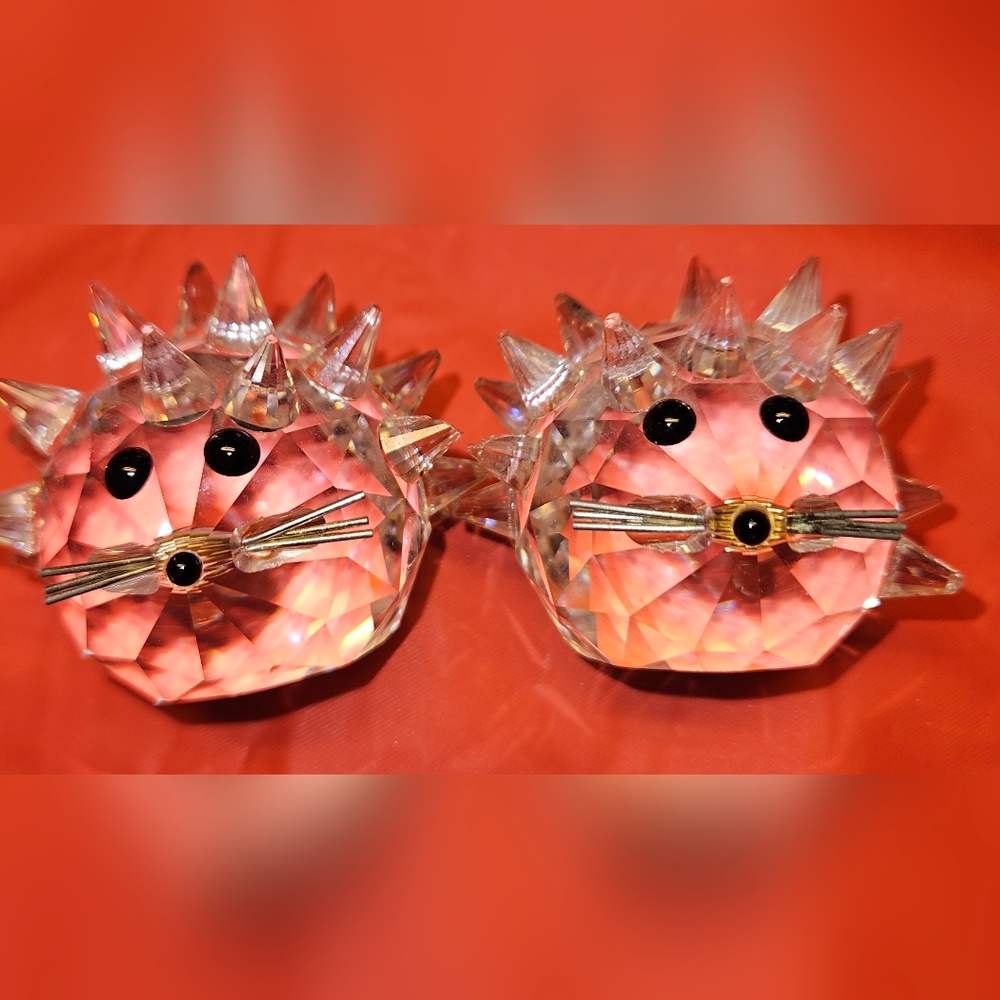 Swarovski Crystal Hedgehog Figurines (2) Excellent Pre-Owned Condition